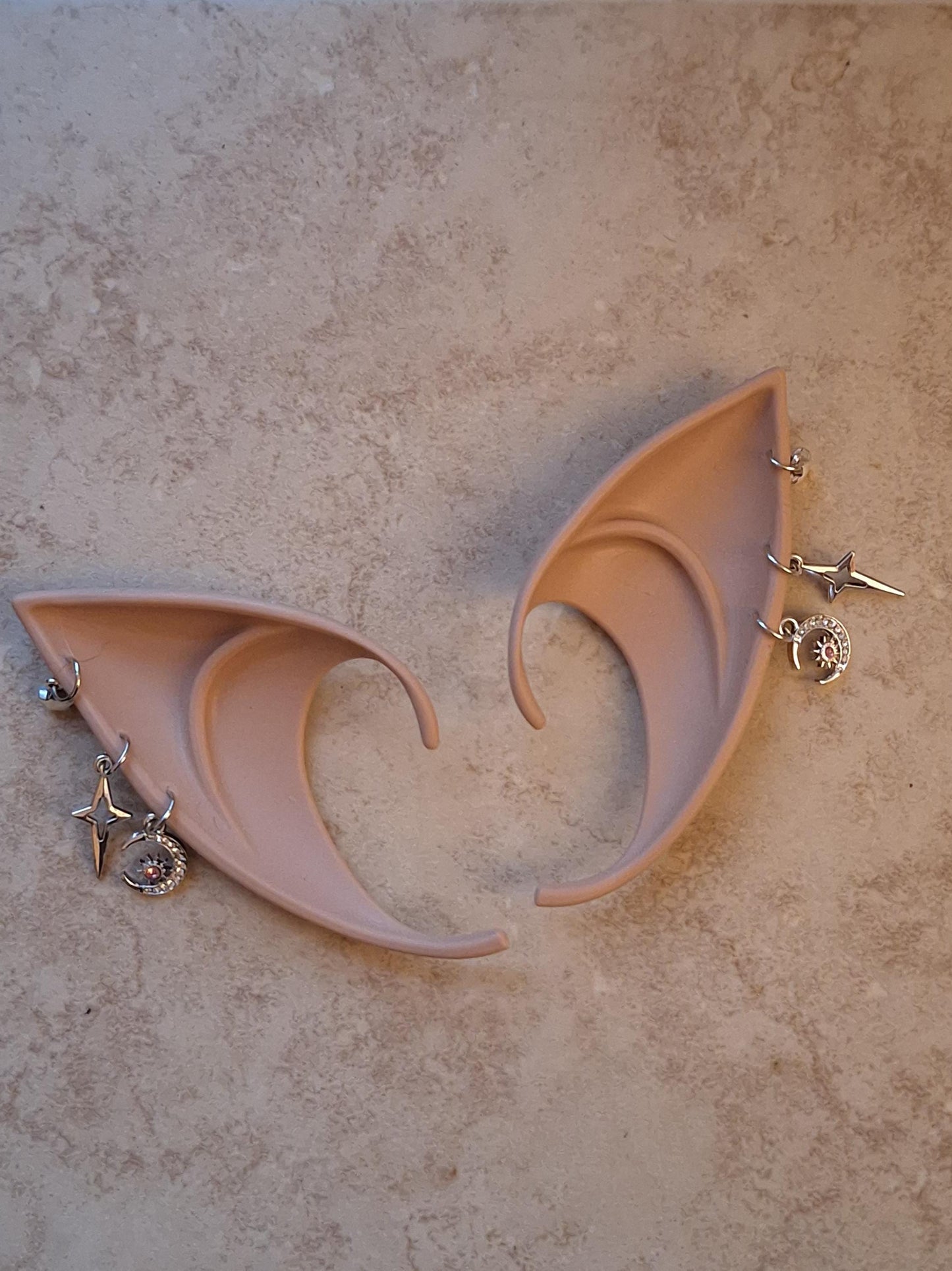 Celestial moon and stars rubber fairy pixie elf ears / halloween costume accessory cosplay elf ears / painted elf ears with earrings