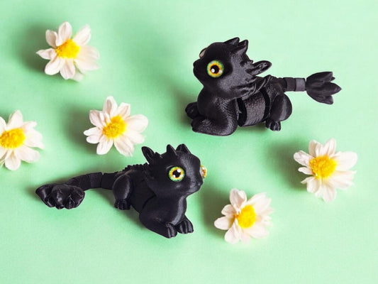 3D articulated cat dragon / 3d printed black cat dragon / 3d printed desk pet figurine fidget sapphire cat Serev3d design