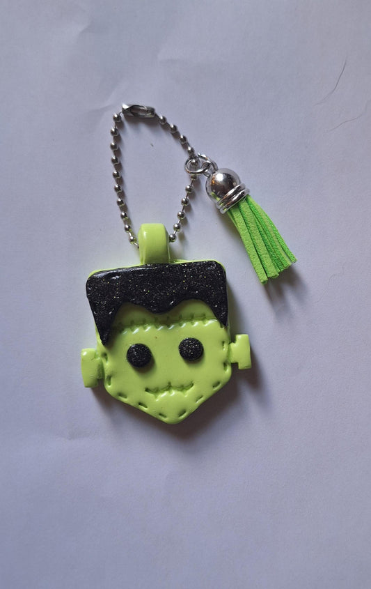 Polymer clay frankenstein faux leather look stitch style keychain / cute clay monster halloween bag accessories spooky key chain