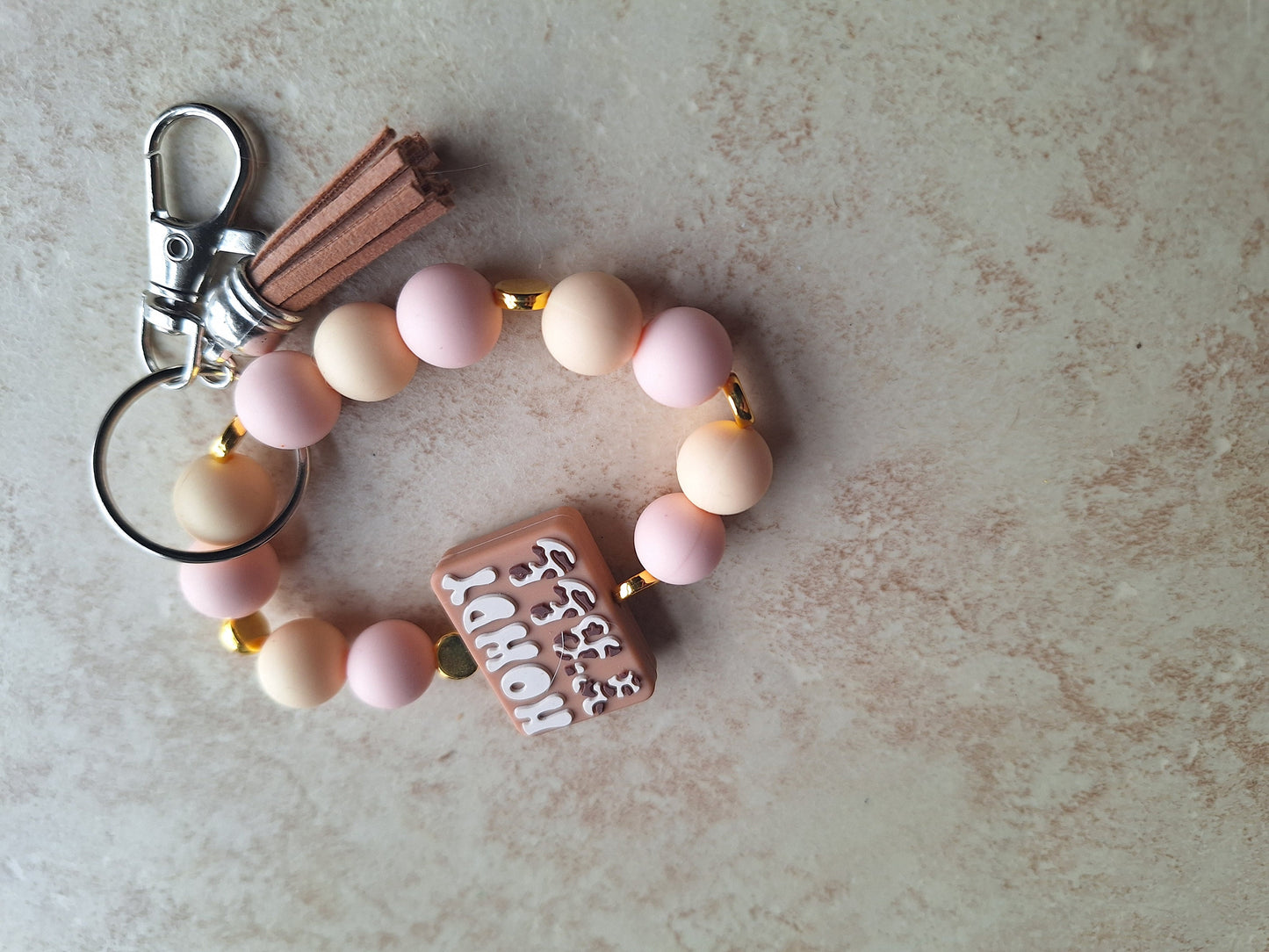 Silicone beaded wristlet keychain / howdy yall silicone beaded wristlet cow keychain / howdy yall cowprint bag accessories key chain gift