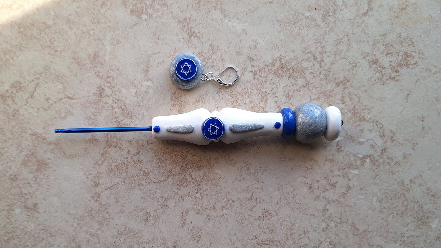 Polymer clay Hanukkah star of David crochet hook