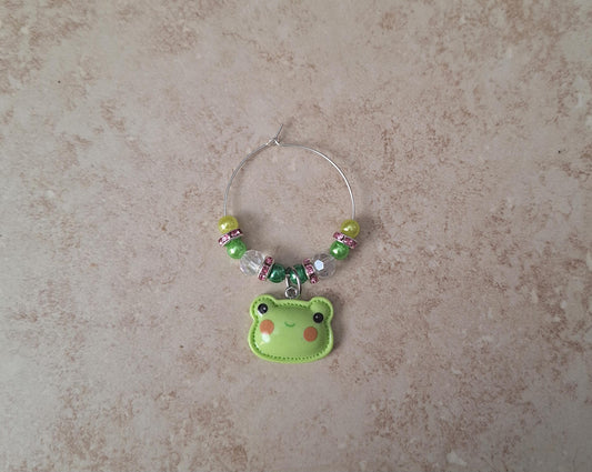 faux pearl kawaii cute frog charm tumbler accessories tumbler charm buddy / beaded green frog cup handle charm