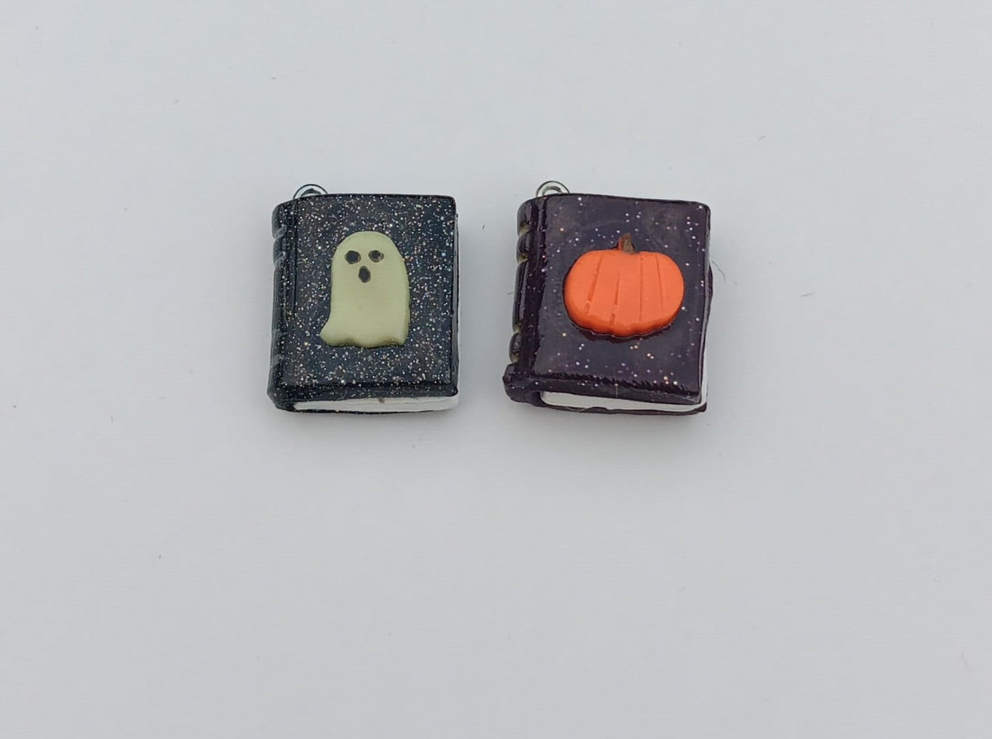 Kawaii halloween book charms / polymer clay fall book charms / bookworm jewelry charms / tiny Book charms / clay ghost pumpkin book charms