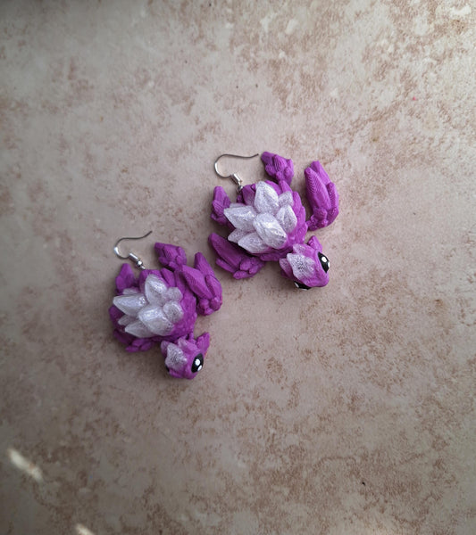 3D articulated clear purple gemstone turtle earrings jewelry charm / 3d printed turtle animal gemstone crystal turtle dangle earrings Fidget
