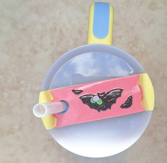 Polymer clay straw tag for stanley tumbler topper tumbler accessory / halloween floral bat tumbler topper tag / holiday tumbler accessories