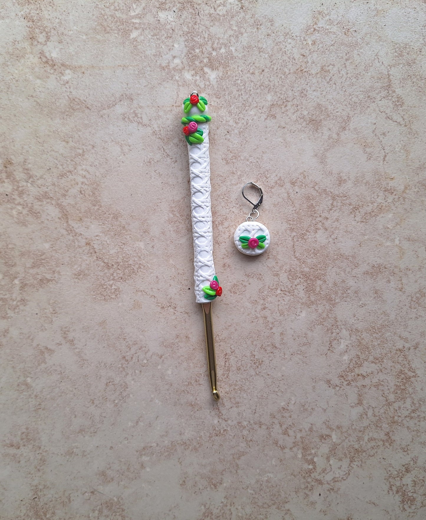 Polymer clay roses rattan lattice crochet hook