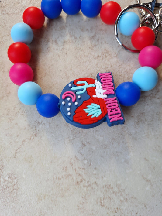 Silicone beaded wristlet keychain desert cactus beaded wristlet keychain / neon moon bag accessories key chain