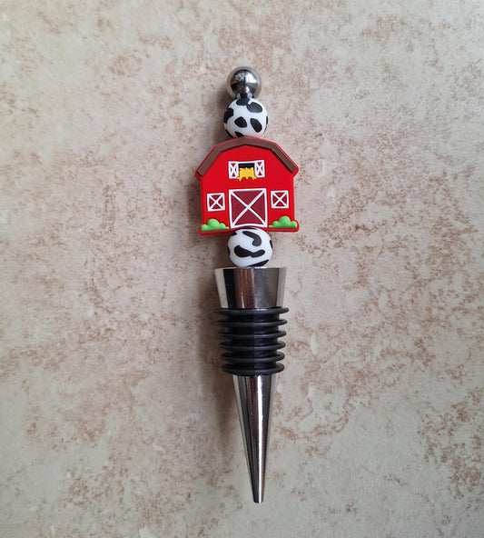 Silicone beaded cow barn wine stopper / farm life beaded silicone wine stopper top / cow print wine accessories