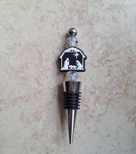 Silicone beaded Christmas nativity wine stopper / holiday beaded silicone wine stopper top / christian religious wine accessories