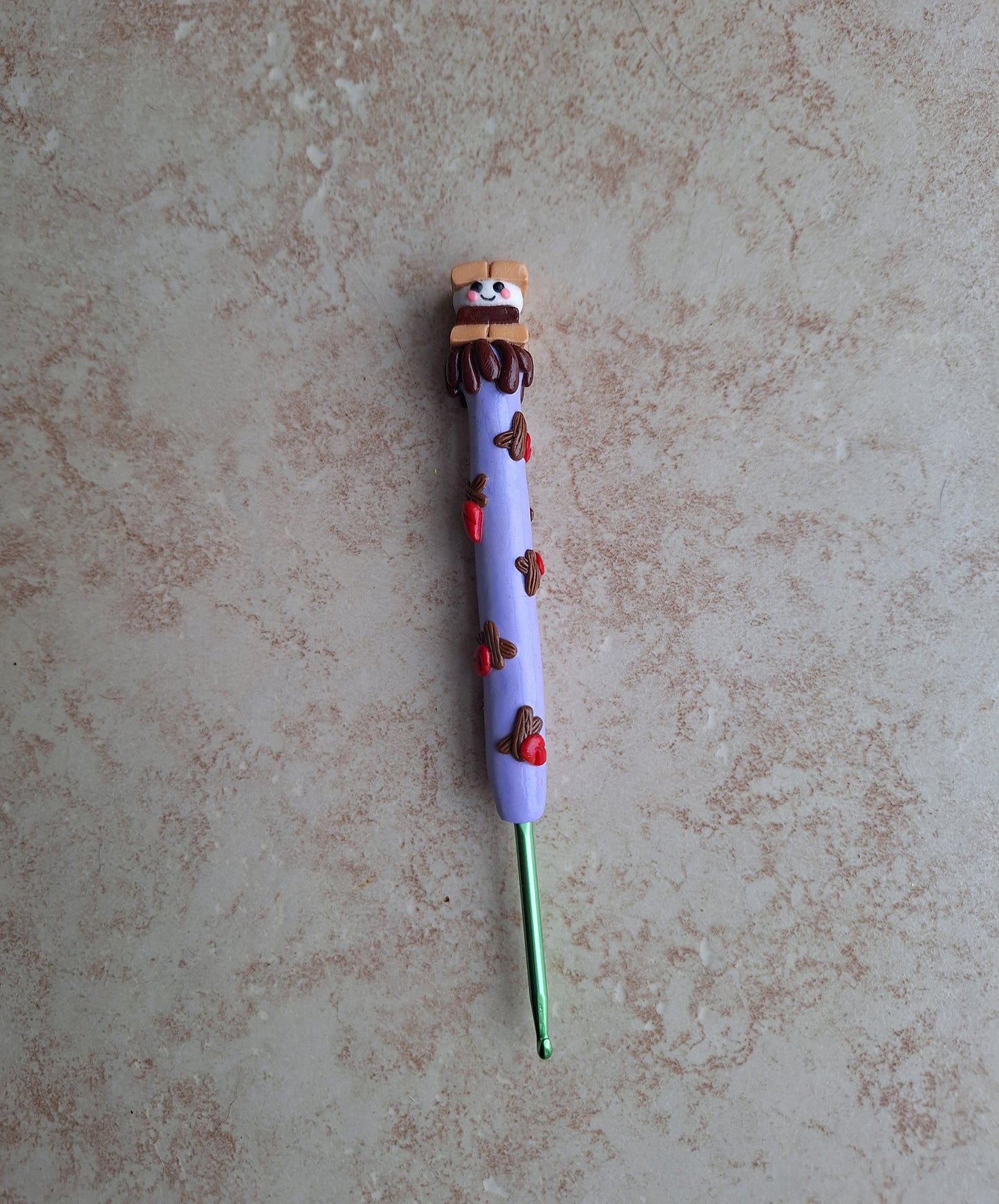 Polymer clay lavender smores camping crochet hook