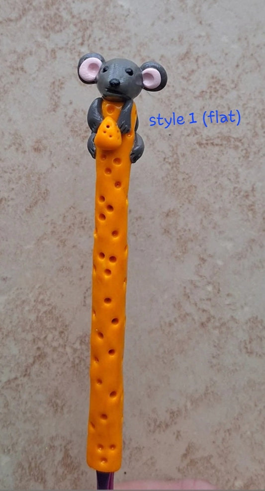 Polymer clay cute mouse in cheese crochet hook