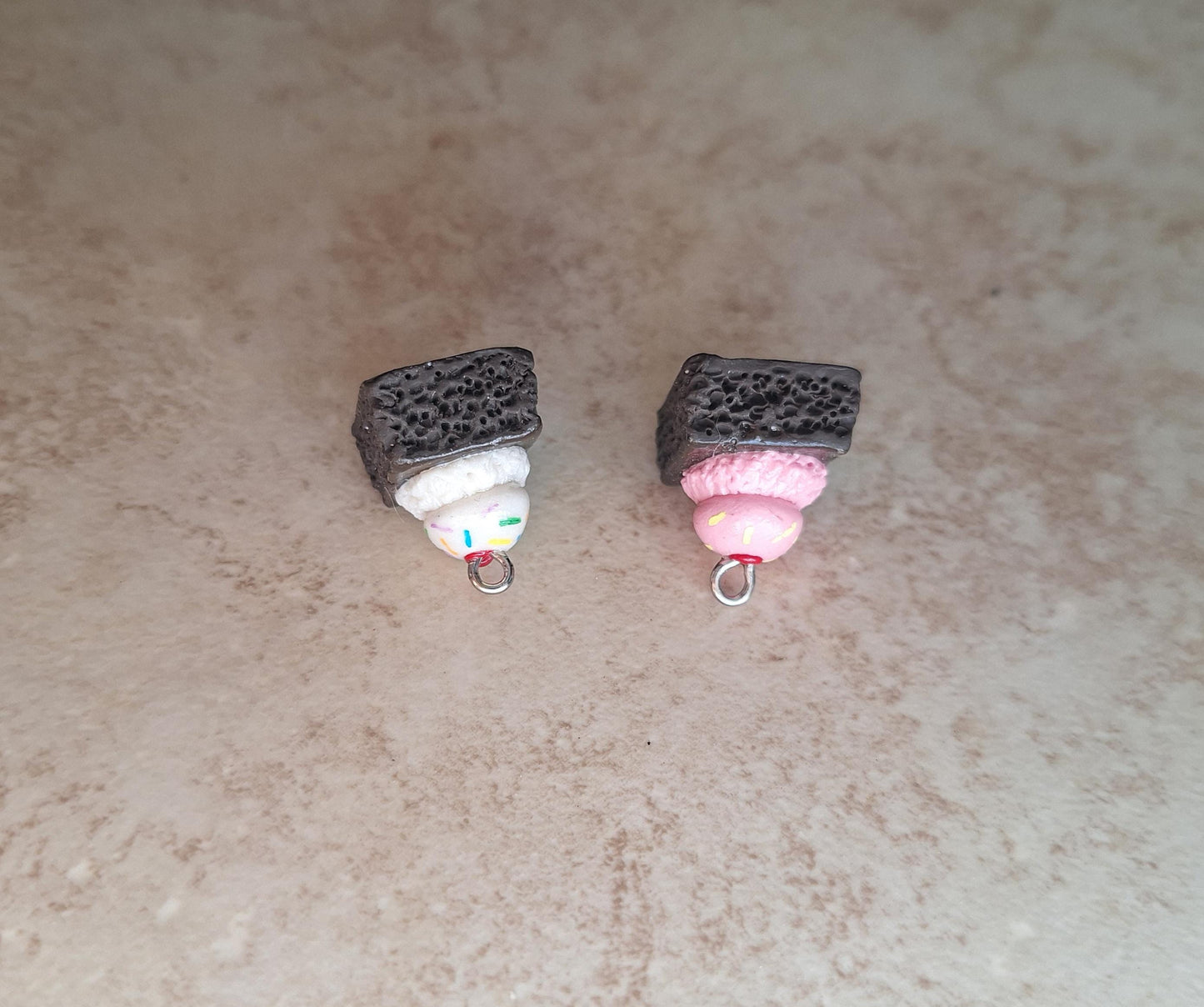 Kawaii ice cream brownie square charms / polymer clay brownie charms / kawaii food charms / kawaii food jewelry charm stitch marker