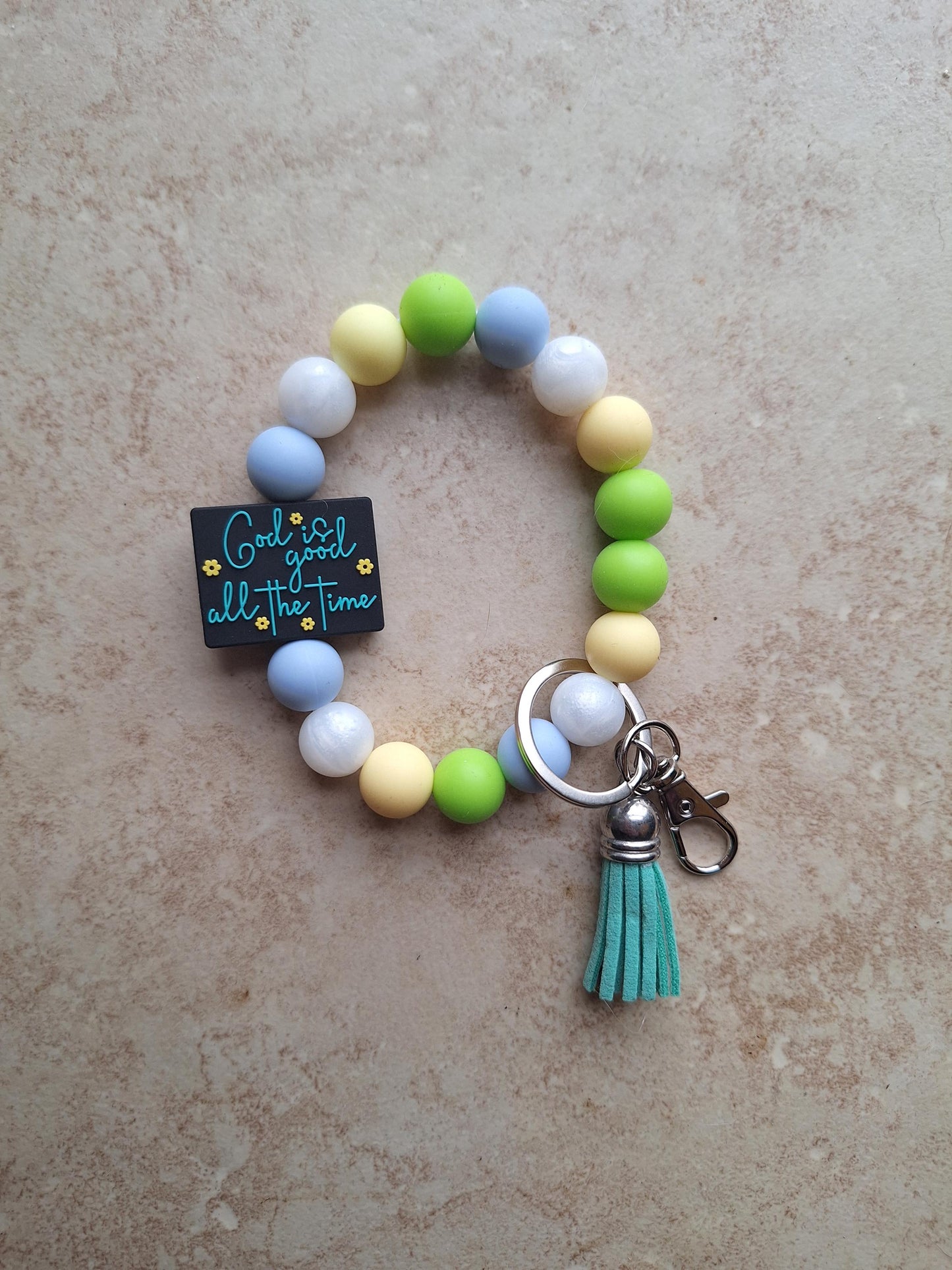 Silicone beaded wristlet keychain / God is good all the time silicone beaded wristlet keychain / religious faith bag accessories key chain