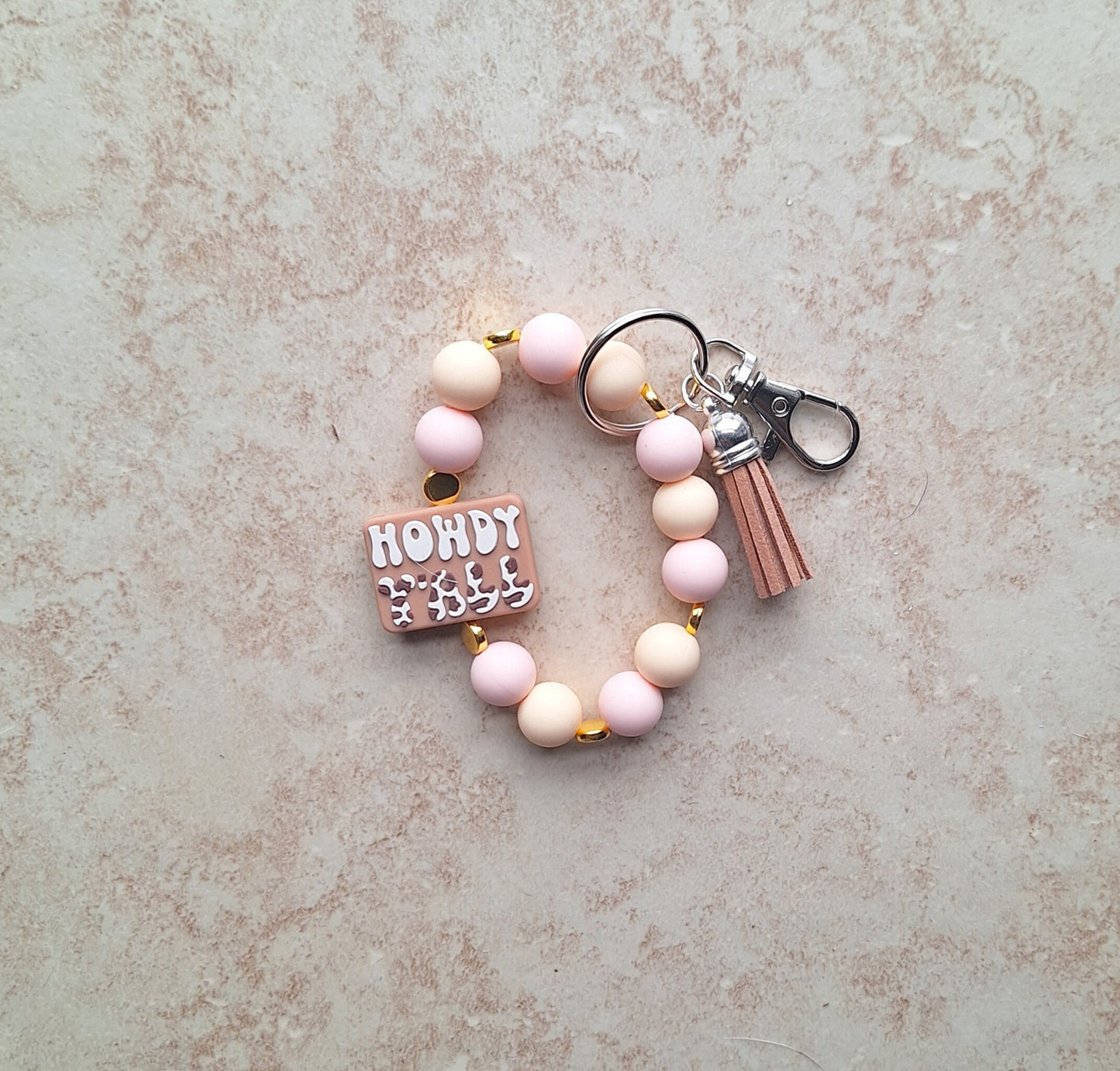 Silicone beaded wristlet keychain / howdy yall silicone beaded wristlet cow keychain / howdy yall cowprint bag accessories key chain gift