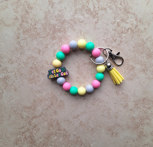 Silicone beaded wristlet keychain / let go and let God silicone beaded wristlet keychain / religious faith bag accessories key chain gift