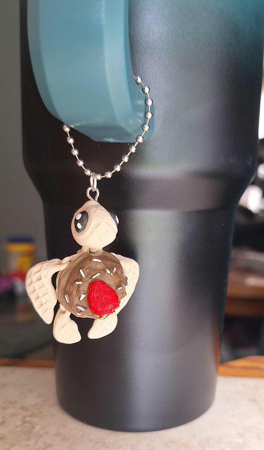 3D articulated chocolate ice cream turtle tumbler handle charm / 3d printed turtle animal dessert icecream scoop turtle tumbler charm Fidget