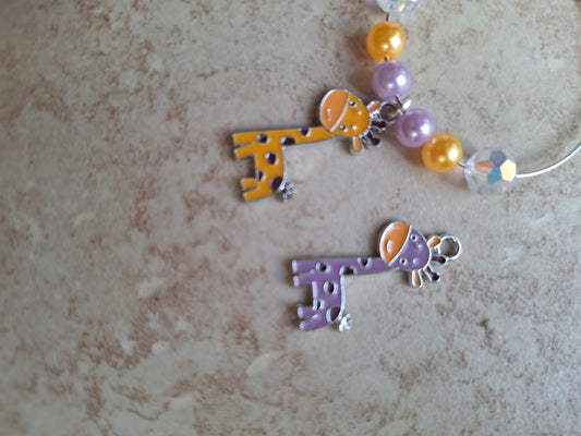 kawaii faux pearl yellow purple giraffe handle charm tumbler accessories / tumbler charm buddy / enamel giraffe tumbler handle charm