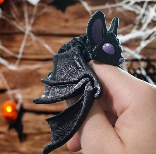 3D articulated cute black bat straw cap / 3d printed bat spooky animals / halloween bat straw topper cover Fidget figurines