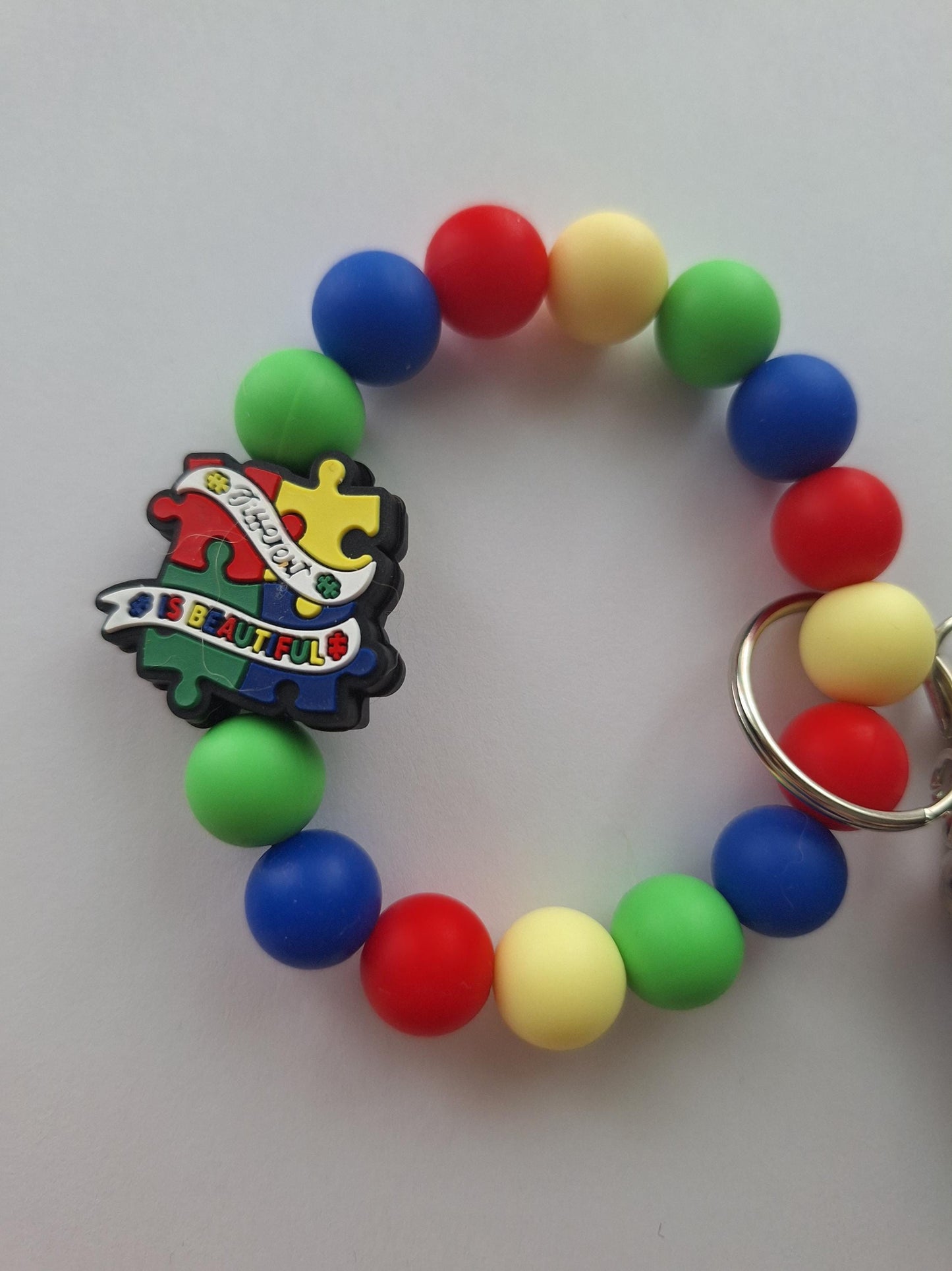 Silicone beaded wristlet keychain / different is beautiful silicone beaded wristlet keychain / autism bag accessories key chain