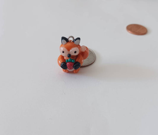 Kawaii fox charms / polymer clay fox with strawberry charms / kawaii animal charms / kawaii fox jewelry / orange red fox clay
