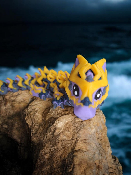 3D articulated purple yellow storm lightning baby dragon / 3d printed dragon animals