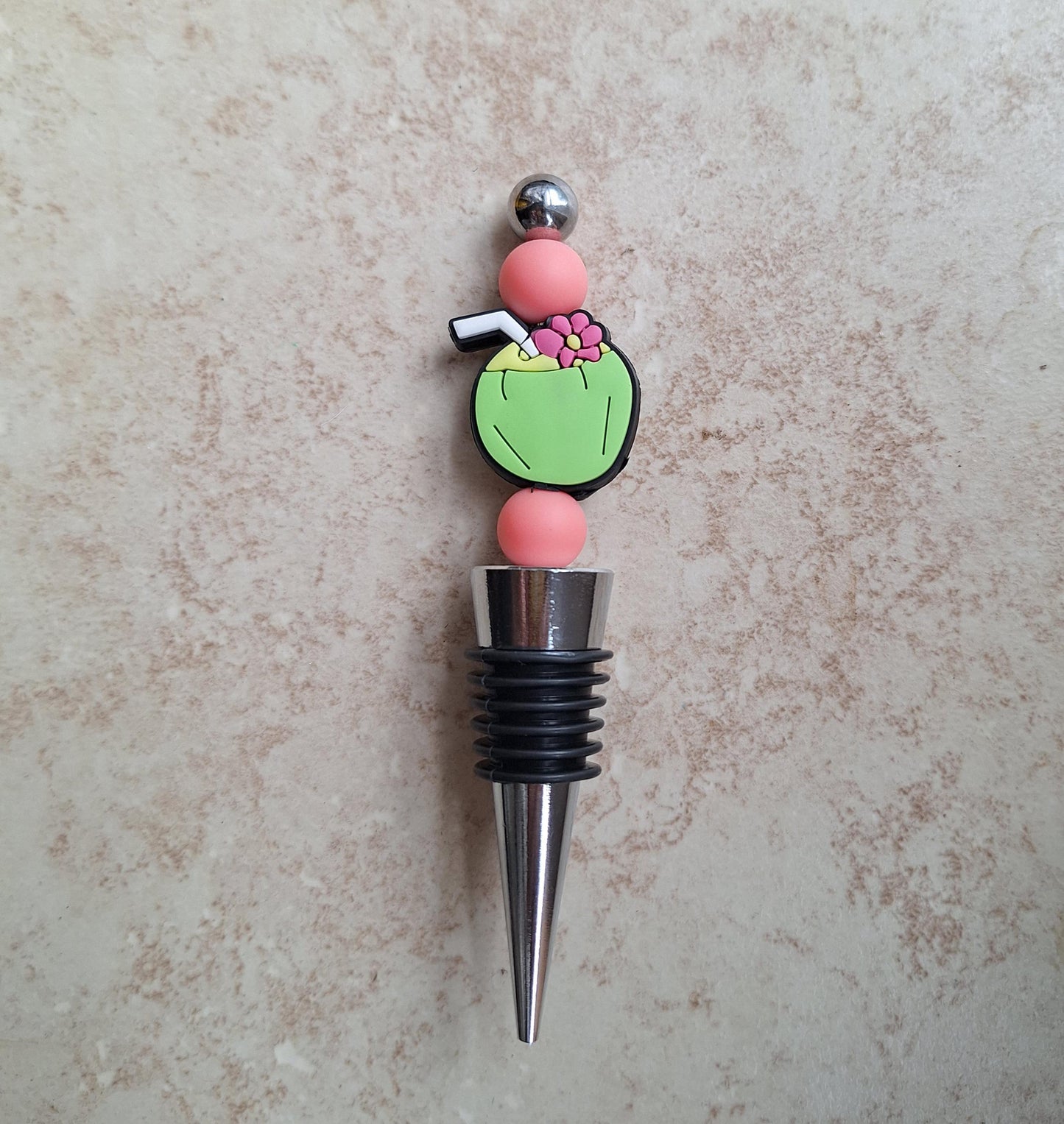 Silicone beaded floral coconut wine stopper / spring summer flower beaded silicone wine stopper top / pineapple tropical wine accessories