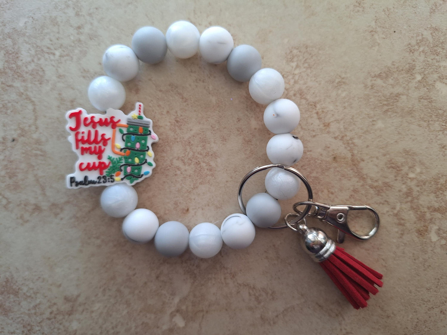 Silicone bead wristlet keychain Jesus fills my cup holiday silicone bead wristlet keychain / religious christian accessories key chain gift