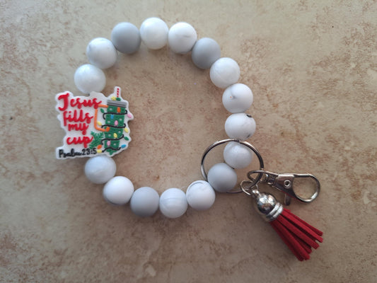 Silicone bead wristlet keychain Jesus fills my cup holiday silicone bead wristlet keychain / religious christian accessories key chain gift