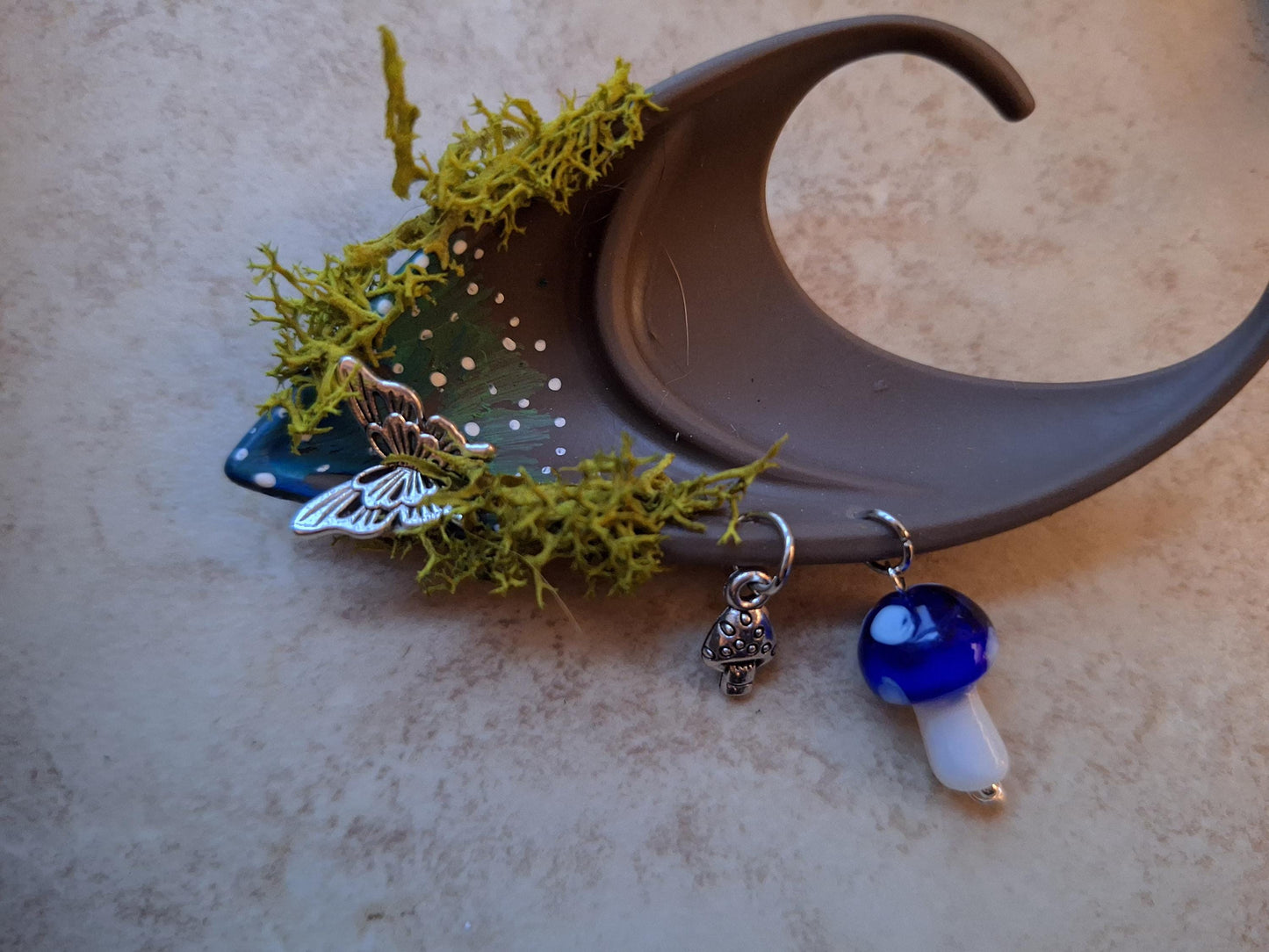 Blue mushroom toadstool rubber fairy pixie elf ears / halloween costume accessory cosplay elf ears / painted elf ears with earrings
