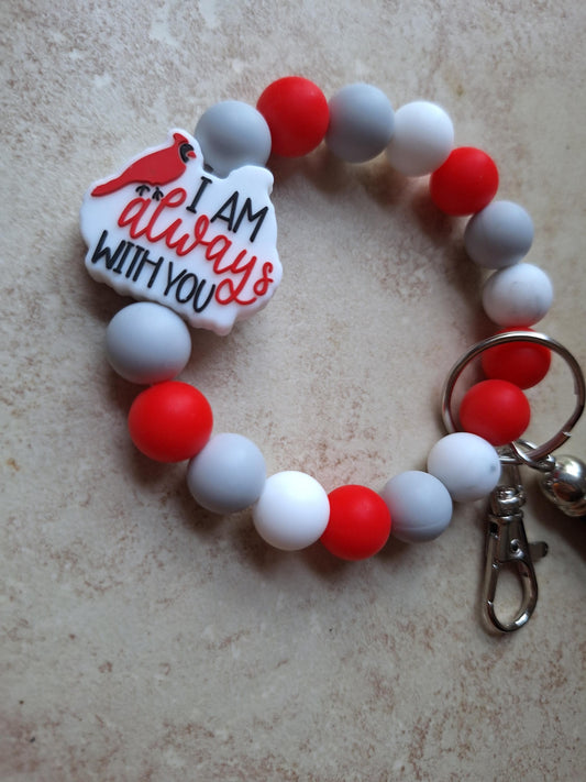 Silicone beaded wristlet keychain / always with you cardinal silicone beaded wristlet keychain / religious faith bag accessories key chain
