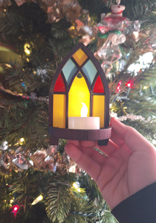 3D printed faux stained glass shelf tea light holder / 3d cottage core display shelf / 3d printed whimsical shelf decor gothic