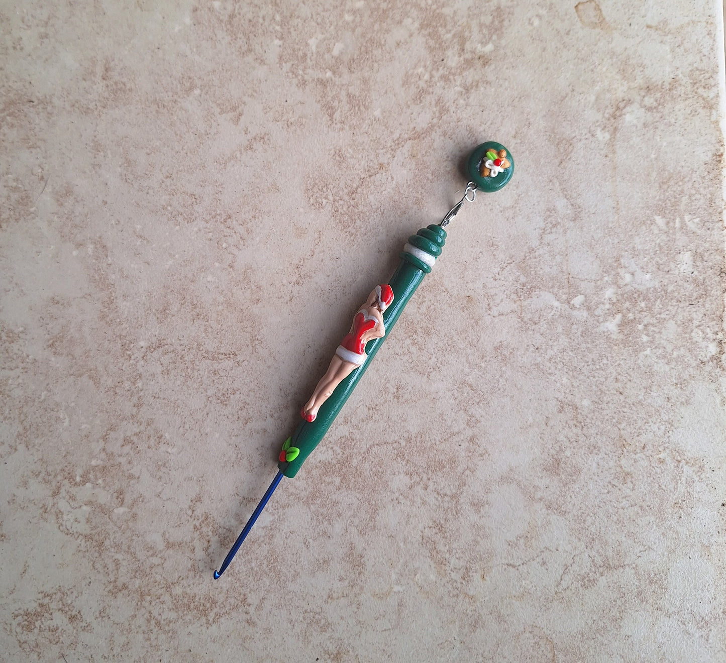 Polymer clay christmas holiday vintage pin up santa crochet hook
