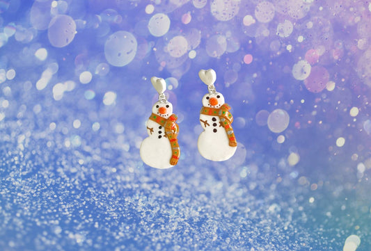Kawaii snowman earrings / polymer clay snowman holiday earrings / kawaii christmas holiday winter jewelry / clay snowmen earrings