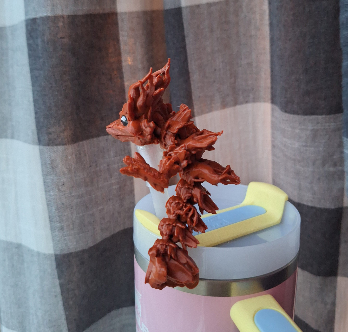 3D articulated woodland dragon straw cap / 3d printed dragon animals / floral woodland dragon tadling straw topper cover Fidget figurines