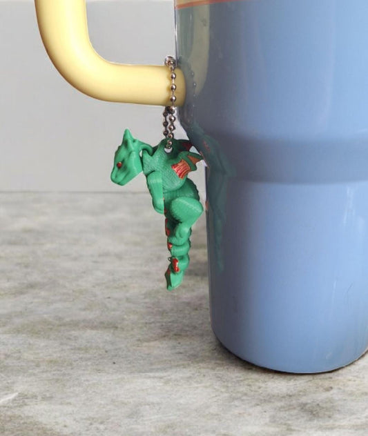 3D articulated cute dragon tumbler charm / 3d printed scruff dragon 3d printed animals figurine knick knack Fidget cup handle charm
