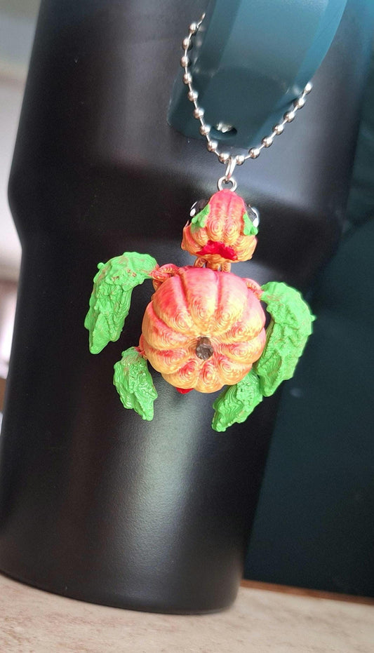 3D articulated red orange pumpkin turtle tumbler handle charm / 3d printed turtle animal halloween fall pumpkin turtle tumbler charm Fidget