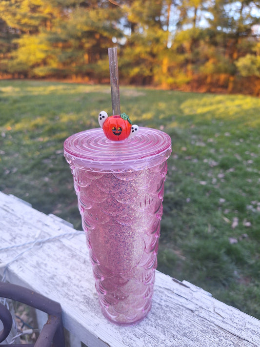 Clay halloween ghost straw buddy charm tumbler accessories / fall pumpkin tumbler charm straw buddy / clay jackolantern straw topper charm