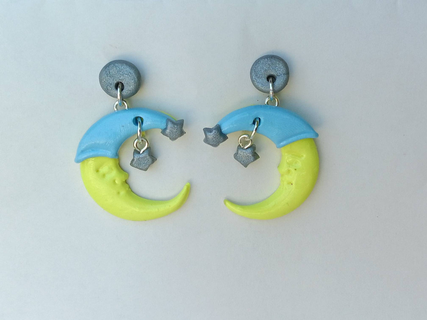 Kawaii sleepy moon earrings / polymer clay moon star earrings / kawaii space jewelry / clay sleepy moon and stars