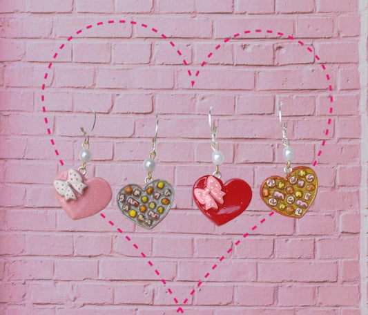 Kawaii valentine earrings / polymer clay valentine chocolate heart earrings / kawaii heart jewelry / valentine chocolate box
