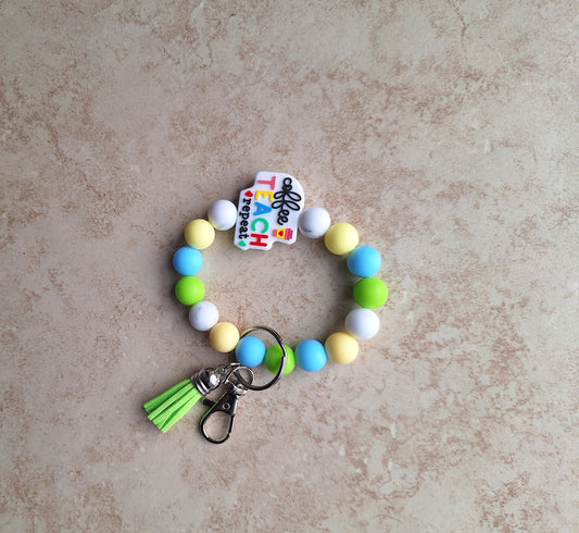 Silicone beaded wristlet keychain coffee teach repeat silicone beaded wristlet keychain / teacher gift bag accessories key chain