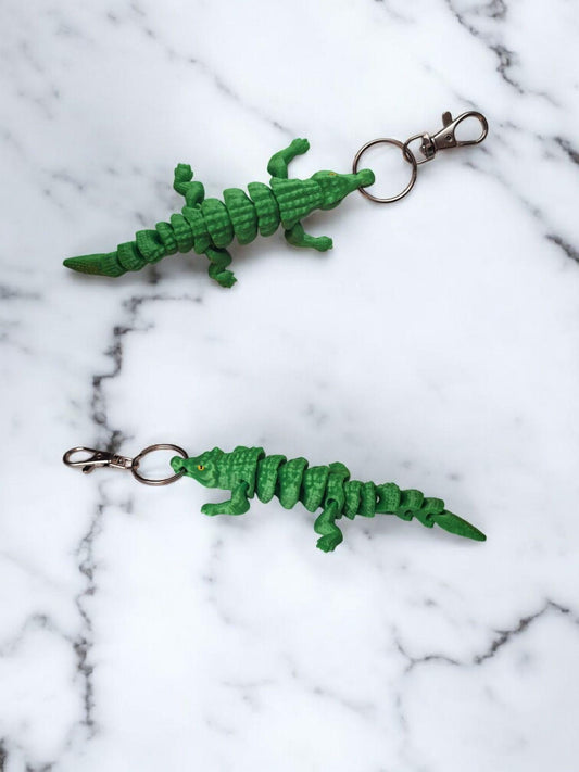 3D articulated green crocodile alligator keychain / 3d printed croc gator 3d printed animals figurine knick knack Fidget keychain
