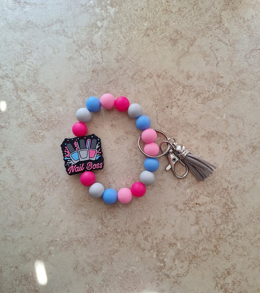 Silicone beaded wristlet keychain nail boss beaded wristlet keychain / nail tech bag accessories key chain
