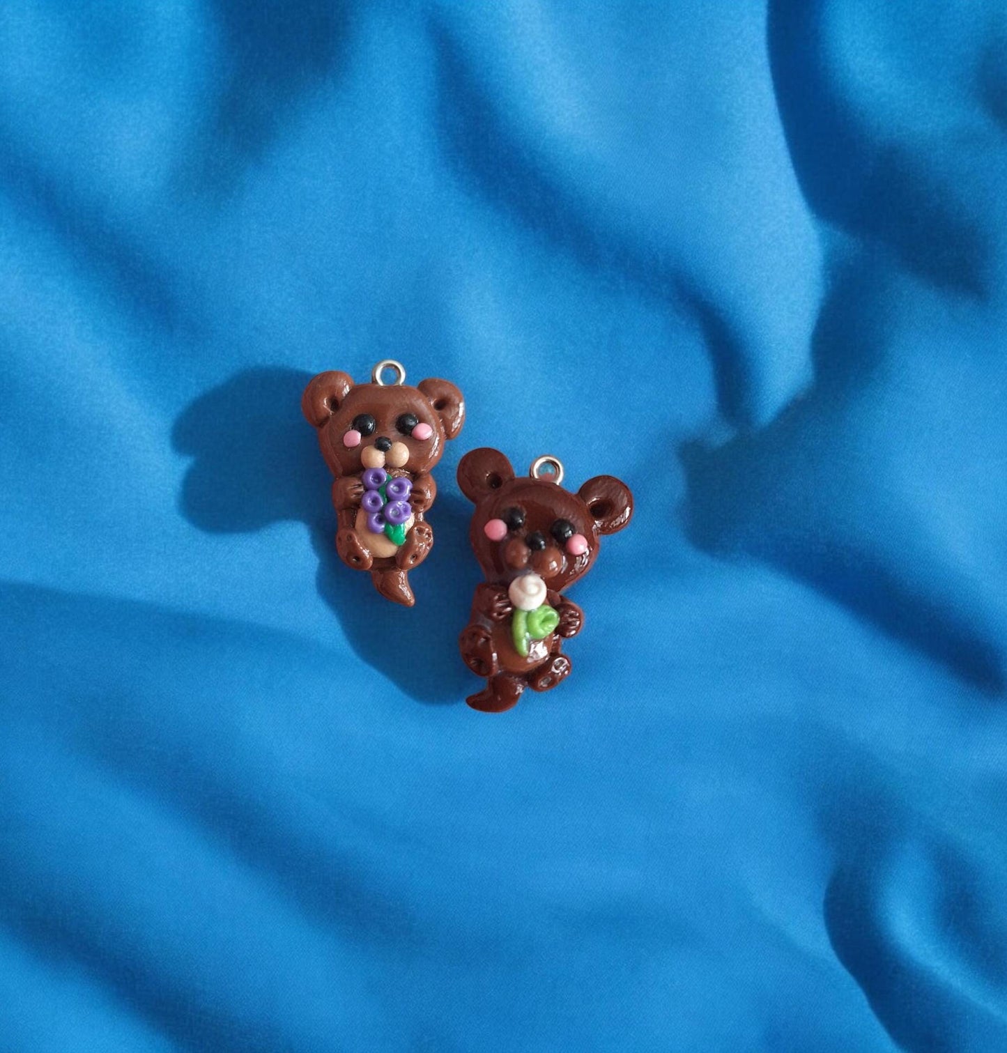 Kawaii otter charms / polymer clay otter with white rose charms / otter with lavender jewelry stitchmarker progress keeper notions