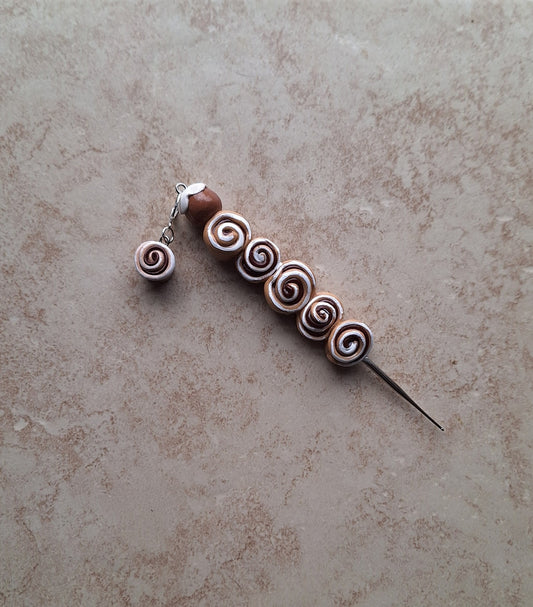 Polymer clay cinnamon roll dessert food crochet hook