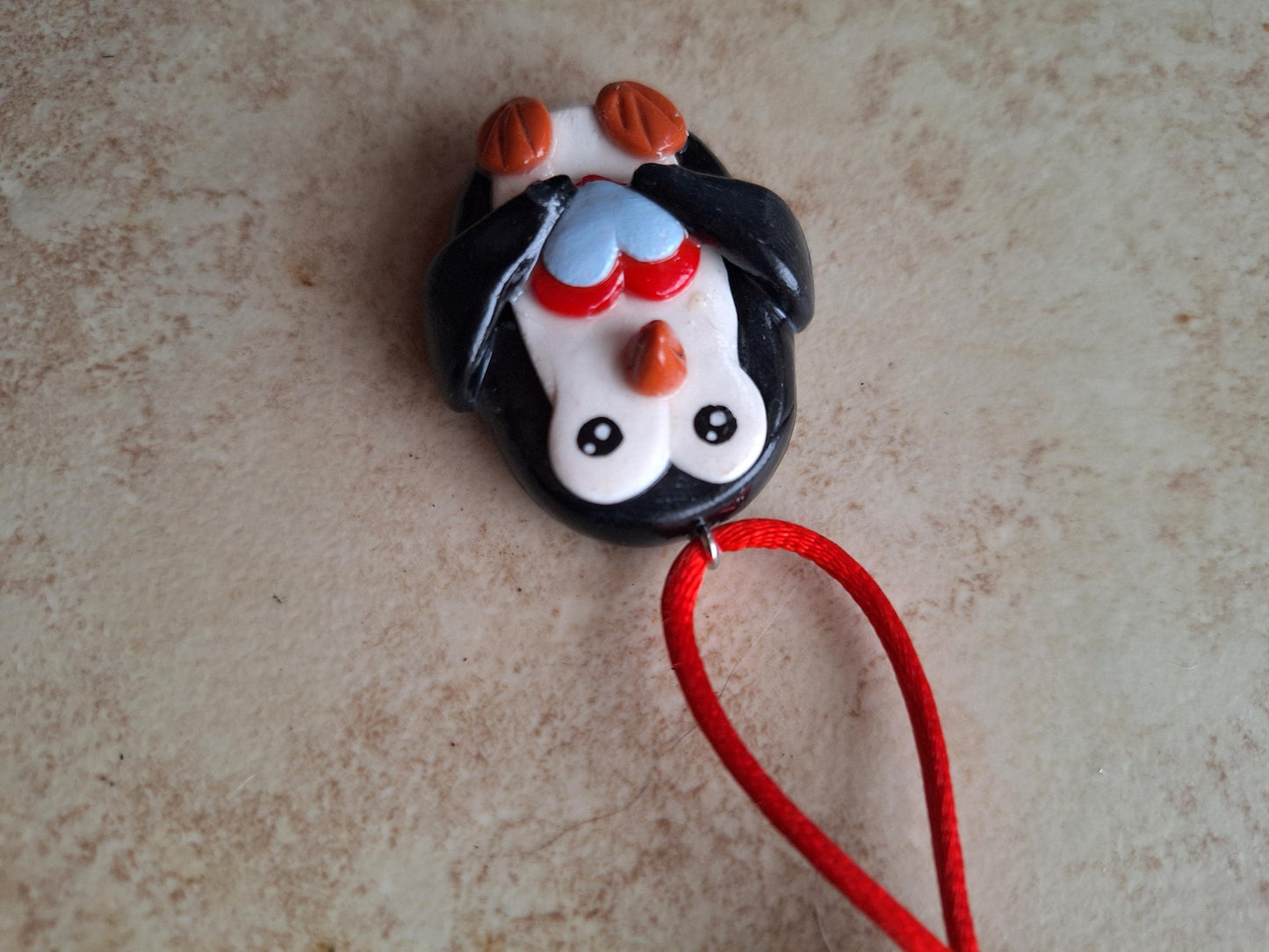 Christmas clay cute penguin ornament / kawaii penguin ornament / polymer clay black white penguin with heart christmas ornament