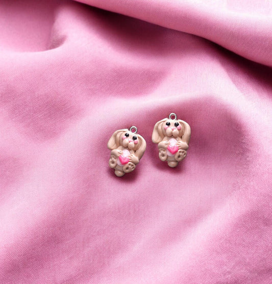 Kawaii heart bunny rabbit charms / polymer clay charms / valentine bunny charms / floppy ear bunny stitchmarker progress keeper notions