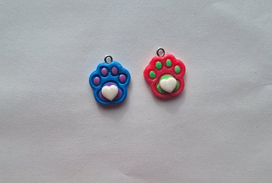 Kawaii pet paw print puppy cat charms / polymer clay heart paw print charms / kawaii pet charms / dog cat charms stitch marker