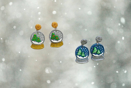 Kawaii snowglobe earrings / polymer clay snow globe holiday earrings / kawaii christmas holiday winter jewelry / clay snowglobe earrings