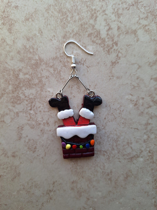 Kawaii clay santa claus earrings / polymer clay chimney santa holiday earrings / christmas holiday winter jewelry santa in chimney earrings