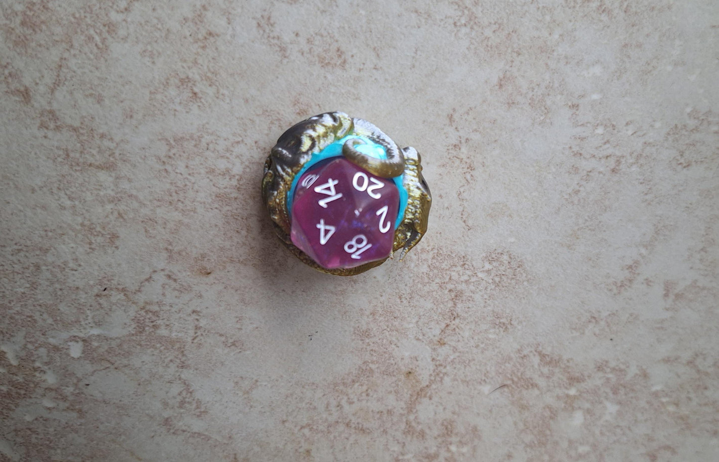 3D printed small gold silver teal metallic dragon dice guardian / 3d dragon dice buddy / 3d printed d20 dice guardian